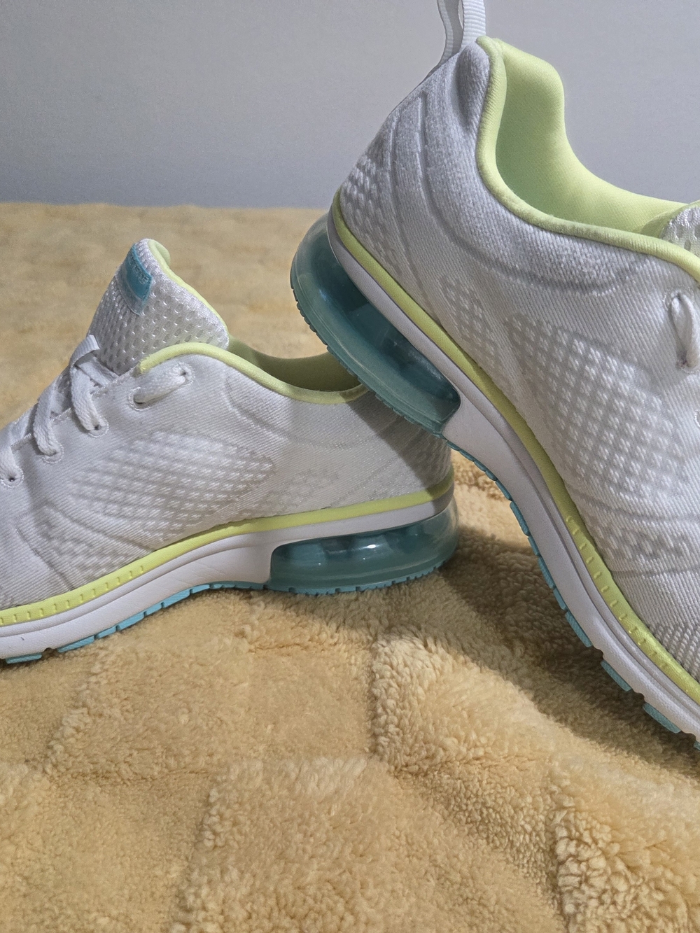 Skechers White Mesh Athletic Sneakers with Mint and Aqua Accents